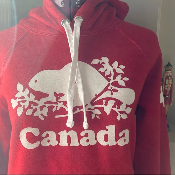 Roots Canada Women Red and White Logo Long Sleeve Hoodie. Size S. Used. - Picture 2 of 14